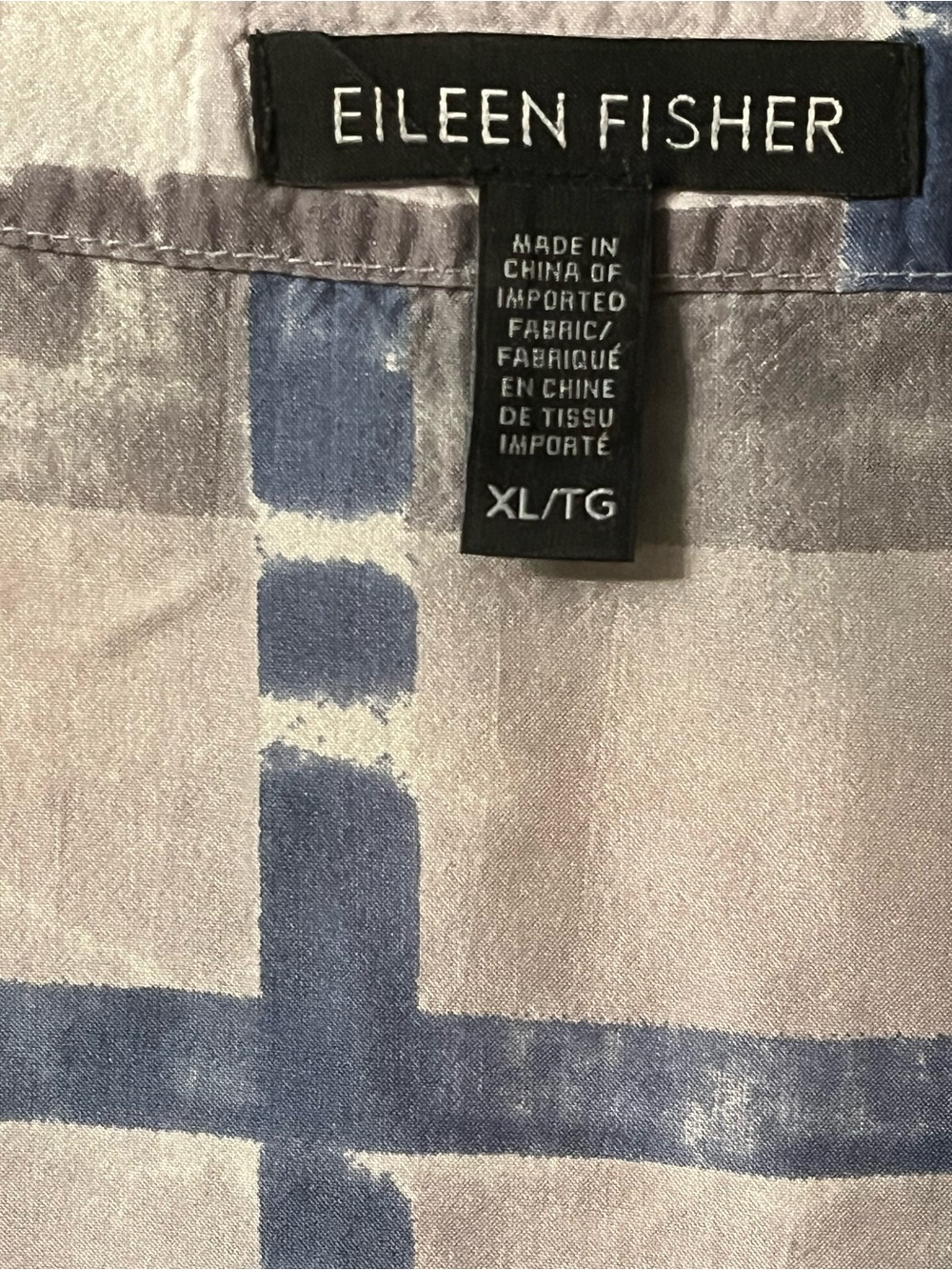 EILEEN FISHER SILK Blue & Gray Plaid V-Neck Top SizeXL - Picture 8 of 8